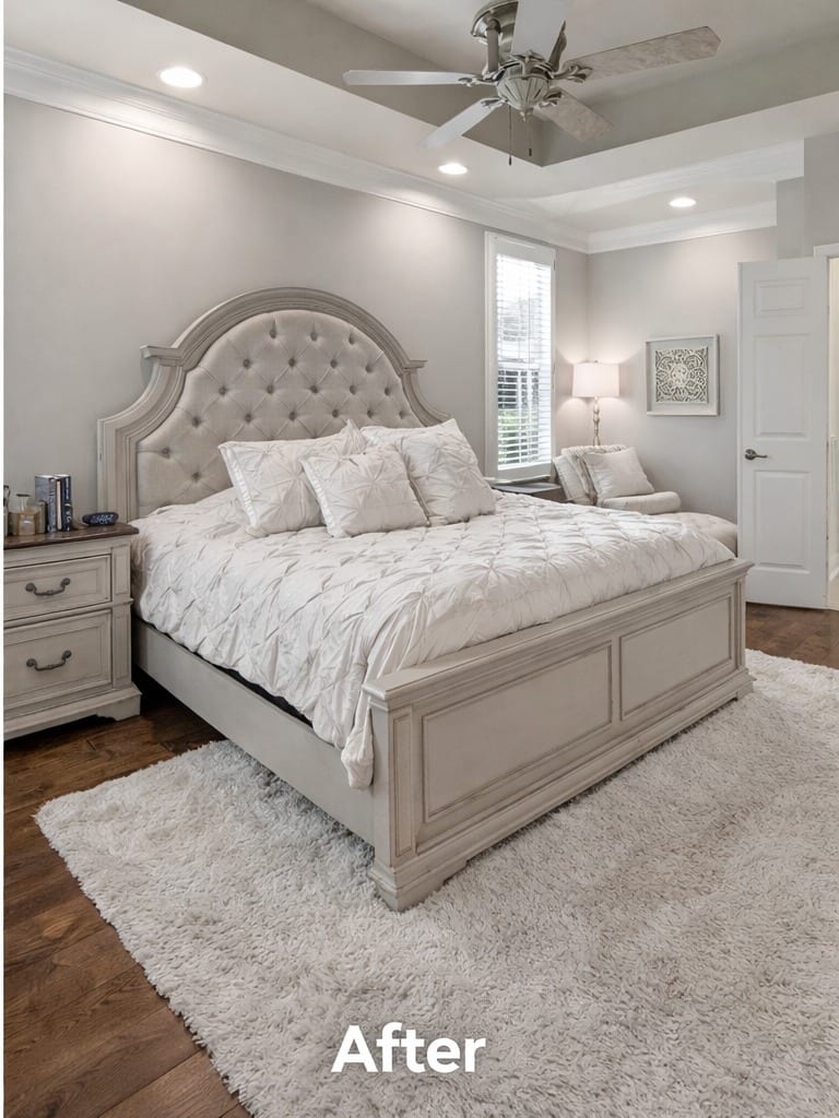 After: A bedroom before and after an apartment clean