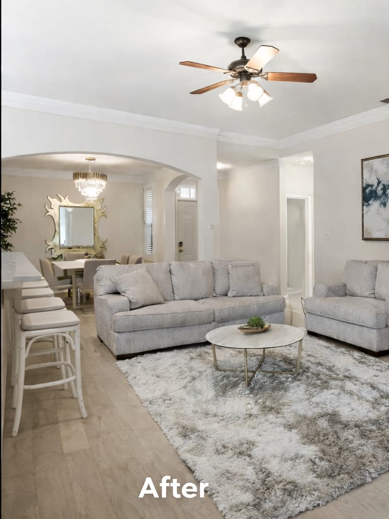 After: A living room before and after a move-out clean